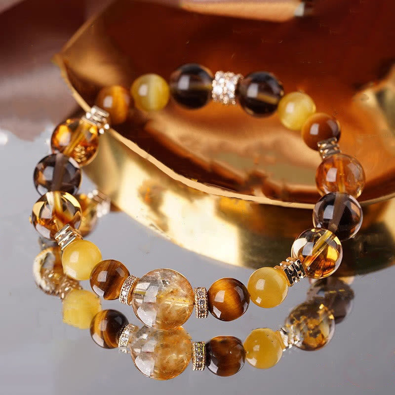 Bracelet de bonheur en Buddha Stones, citrine, topaze, œil de tigre