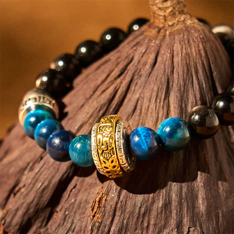 Bracelet de protection œil de tigre bleu en obsidienne argentée et brillante de Buddha Stones