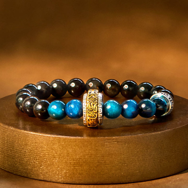 Bracelet de protection œil de tigre bleu en obsidienne argentée et brillante de Buddha Stones