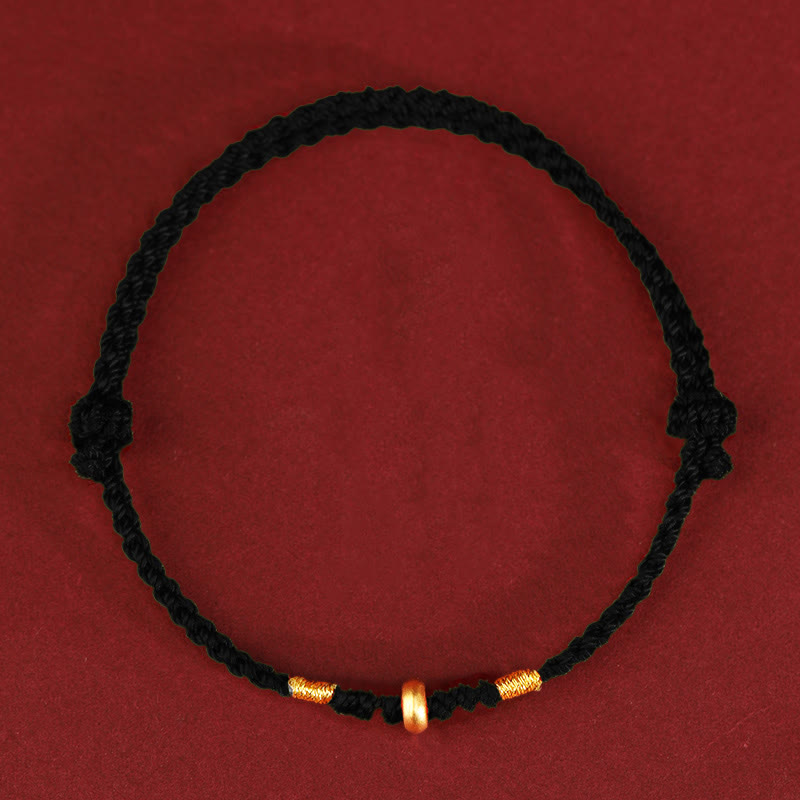 Bracelet de cheville tressé en perles porte-bonheur en or 999 avec Buddha Stones - Bracelet de cheville en or 999 (circonférence 19-23 cm) - Corde noire - image 8