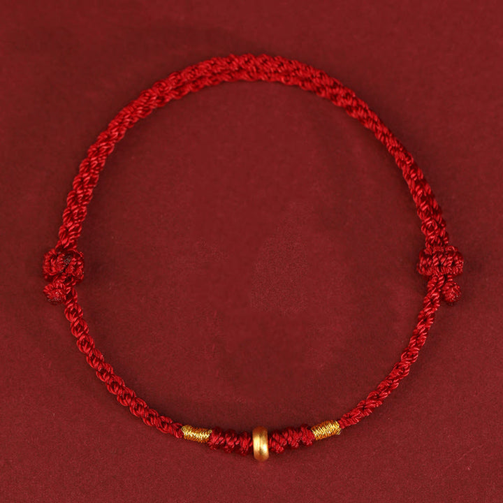Bracelet de cheville tressé en perles porte-bonheur en or 999 avec Buddha Stones - Bracelet de cheville en or 999 (circonférence 19-23 cm) - Corde rouge foncé - image 1