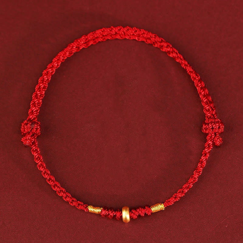 Bracelet de cheville tressé en perles porte-bonheur en or 999 avec Buddha Stones - Bracelet de cheville en or 999 (circonférence 19-23 cm) - Corde rouge - image 7