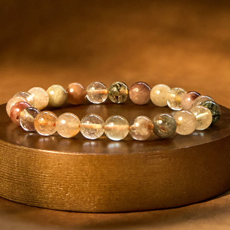 Bracelet de croissance spirituelle en quartz rutile multicolore naturel Buddha Stones
