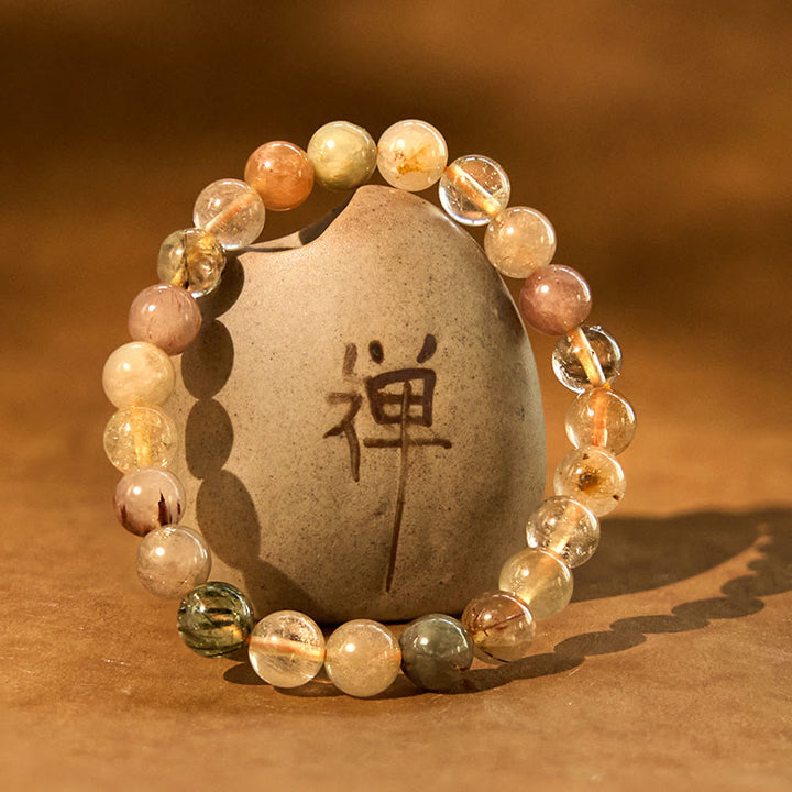 Bracelet de croissance spirituelle en quartz rutile multicolore naturel Buddha Stones