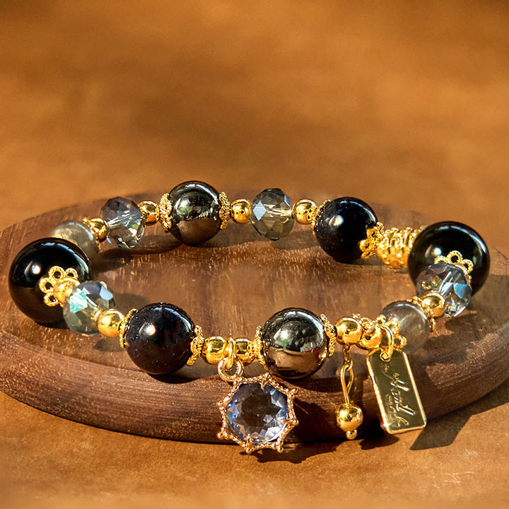 Bracelet de force en obsidienne noire naturelle, hématite et grès bleu Buddha Stones