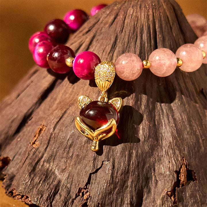 Bracelet d'amour Pixiu en quartz fraise naturel Buddha Stones