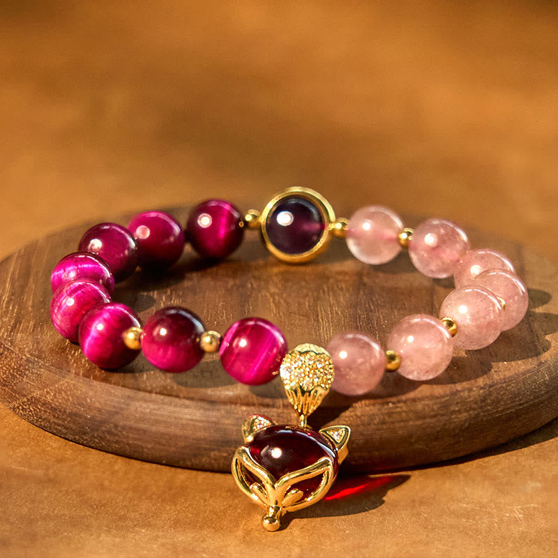 Bracelet d'amour Pixiu en quartz fraise naturel Buddha Stones