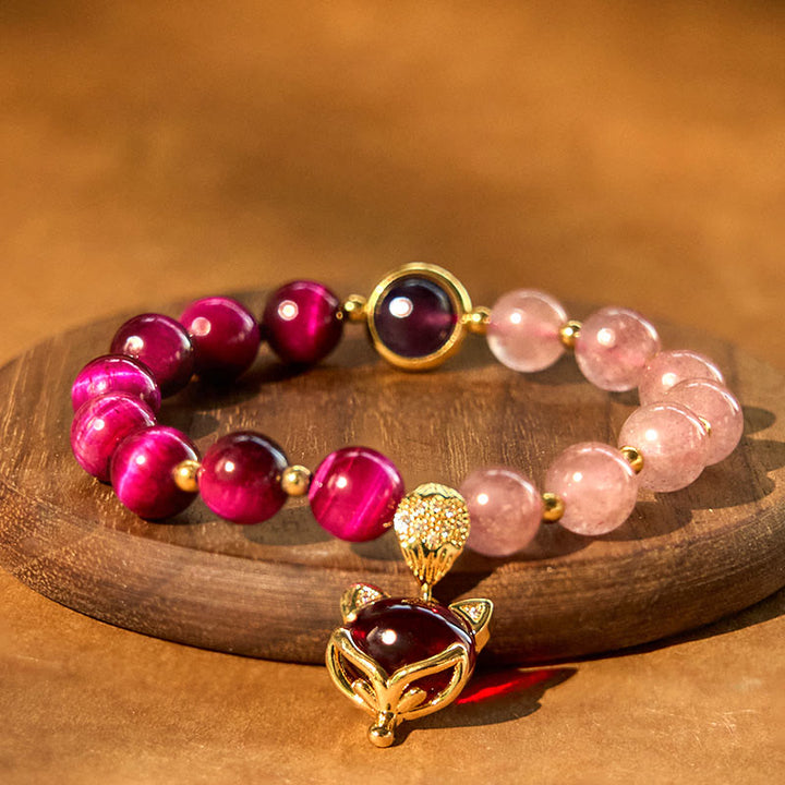 Bracelet d'amour Pixiu en quartz fraise naturel Buddha Stones