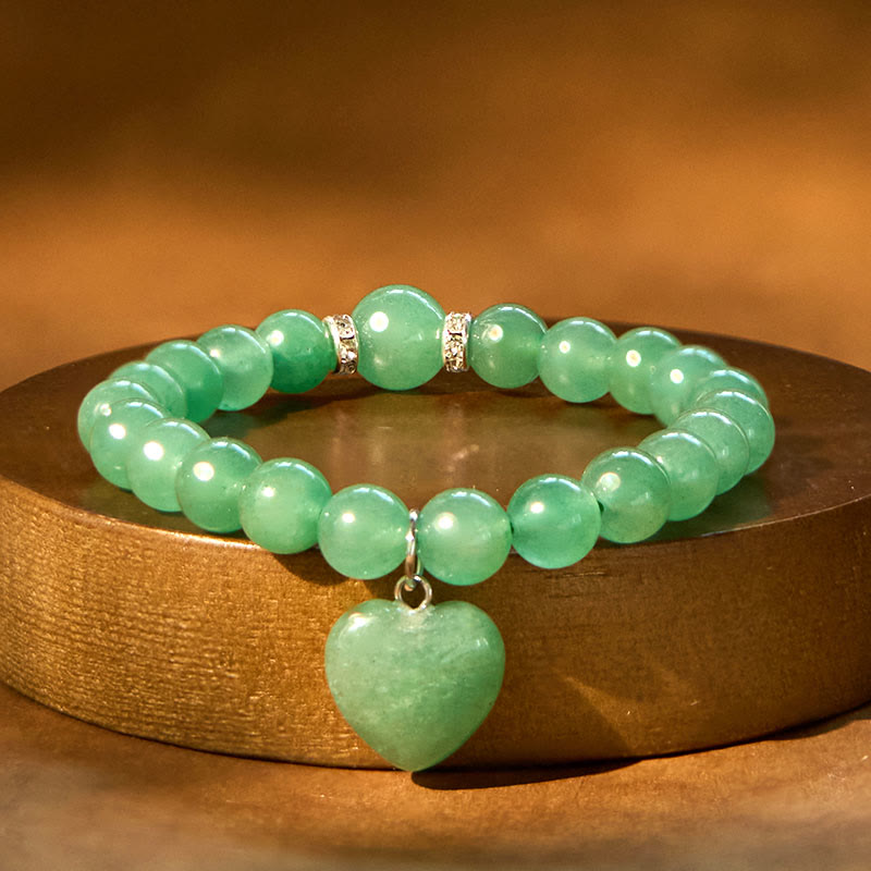 Bracelet d'équilibre en forme de cœur Buddha Stones et cristaux variés en aventurine verte