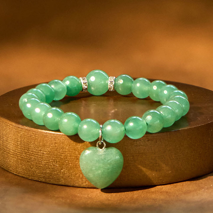 Bracelet d'équilibre en forme de cœur Buddha Stones et cristaux variés en aventurine verte