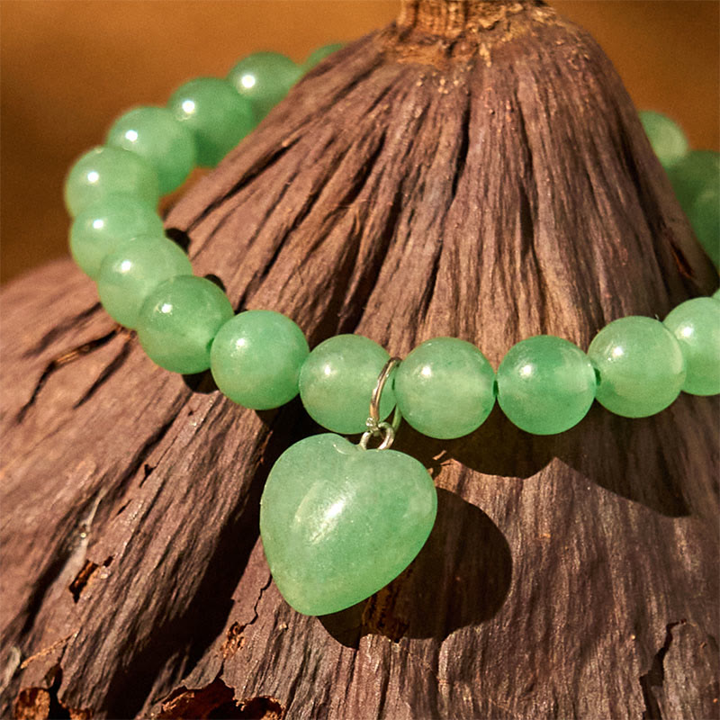 Bracelet d'équilibre en forme de cœur Buddha Stones et cristaux variés en aventurine verte
