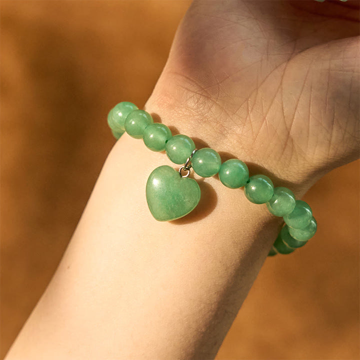 Bracelet d'équilibre en forme de cœur Buddha Stones et cristaux variés en aventurine verte