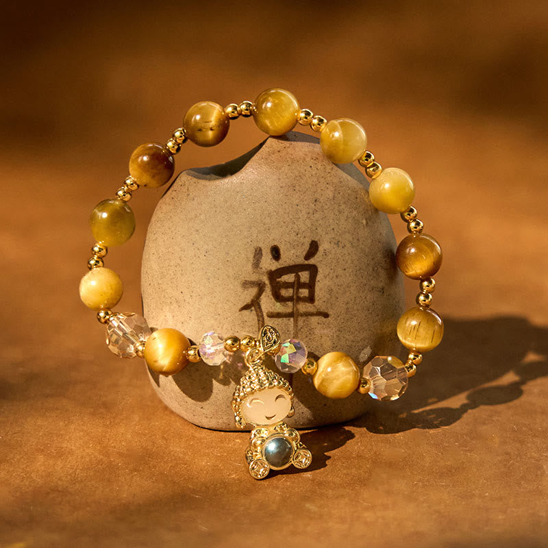 Bracelet de protection Bouddha en Buddha Stones avec œil de tigre jaune
