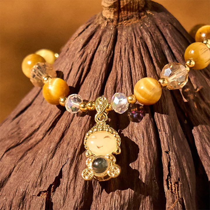 Bracelet de protection Bouddha en Buddha Stones avec œil de tigre jaune