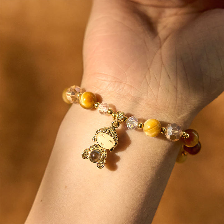 Bracelet de protection Bouddha en Buddha Stones avec œil de tigre jaune