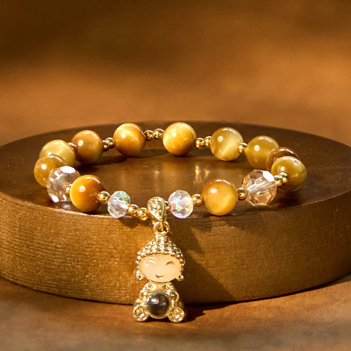 Bracelet de protection Bouddha en Buddha Stones avec œil de tigre jaune