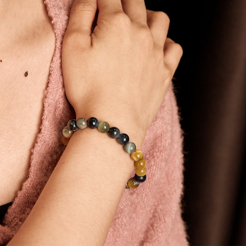 Bracelet d'équilibre tête de Bouddha œil de tigre bleu vert rouge Buddha Stones