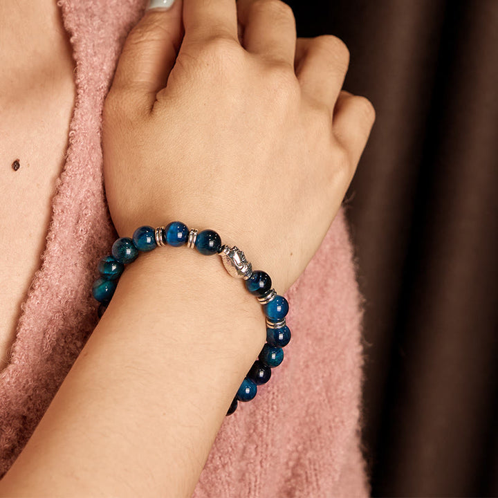 Bracelet d'équilibre tête de Bouddha œil de tigre bleu vert rouge Buddha Stones