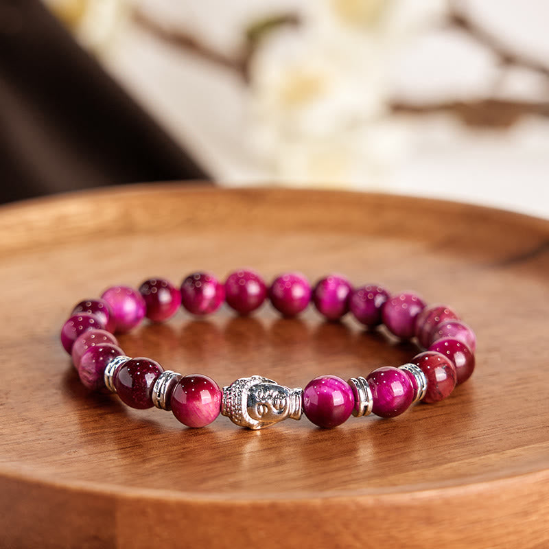 Bracelet d'équilibre tête de Bouddha œil de tigre bleu vert rouge Buddha Stones