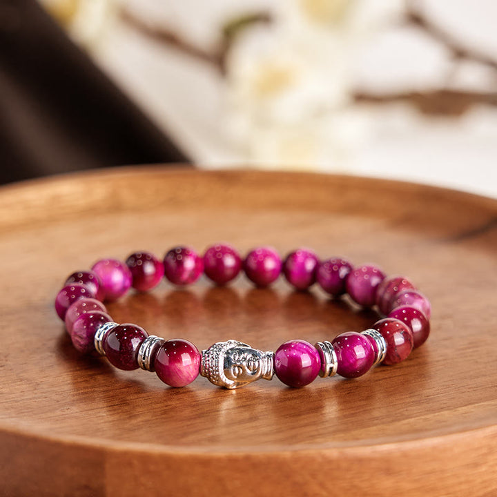 Bracelet d'équilibre tête de Bouddha œil de tigre bleu vert rouge Buddha Stones