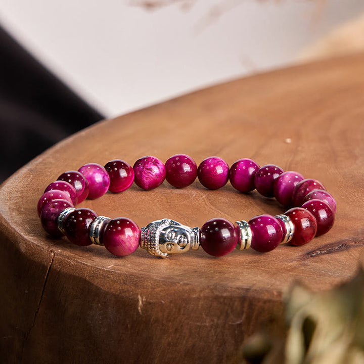 Bracelet d'équilibre tête de Bouddha œil de tigre bleu vert rouge Buddha Stones
