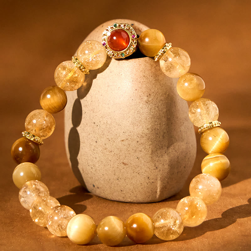Bracelet Générosité en Buddha Stones Citrine Œil de Tigre Agate Rouge