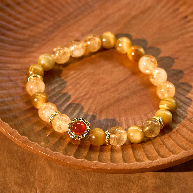 Bracelet Générosité en Buddha Stones Citrine Œil de Tigre Agate Rouge