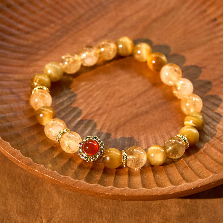 Bracelet Générosité en Buddha Stones Citrine Œil de Tigre Agate Rouge