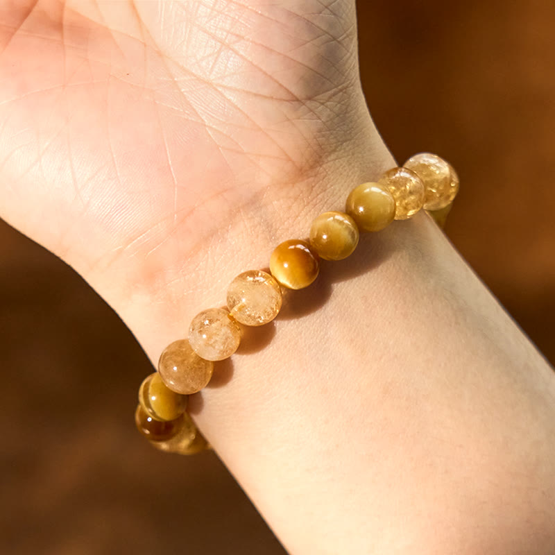 Bracelet Générosité en Buddha Stones Citrine Œil de Tigre Agate Rouge