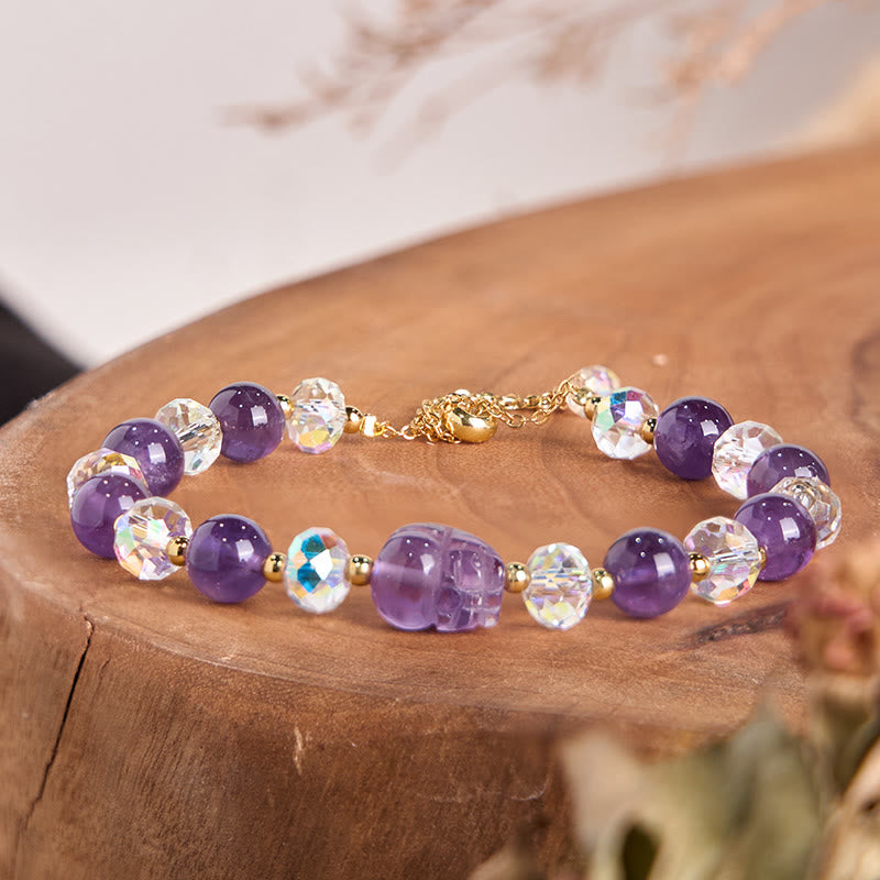 Bracelet d'équilibre en cristal d'améthyste naturelle Pixiu de Buddha Stones