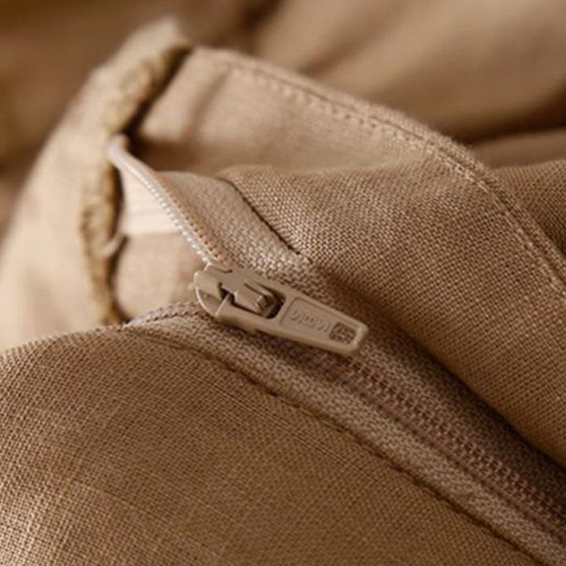 Short plissé uni en coton et lin avec poches pour femme avec fermeture éclair et boutons Buddha Stones - image 5