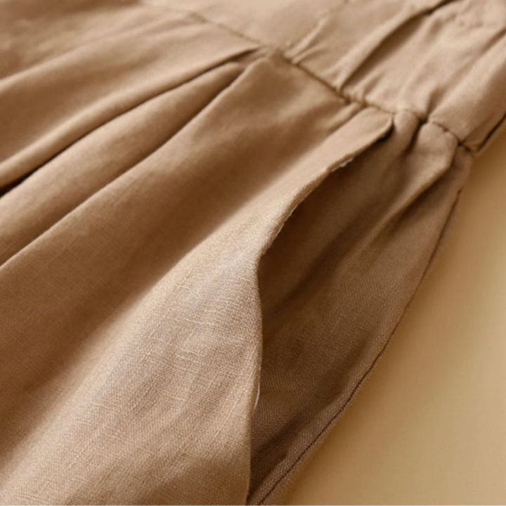 Short plissé uni en coton et lin avec poches pour femme avec fermeture éclair et boutons Buddha Stones - image 4