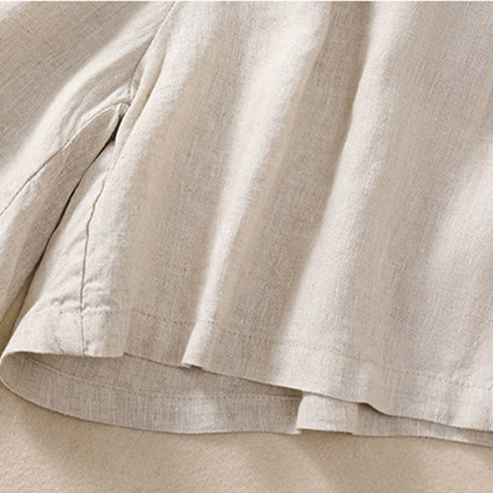 Short en coton et lin à lacets pour femme avec poches et taille contrastée et Buddha Stones - image 7