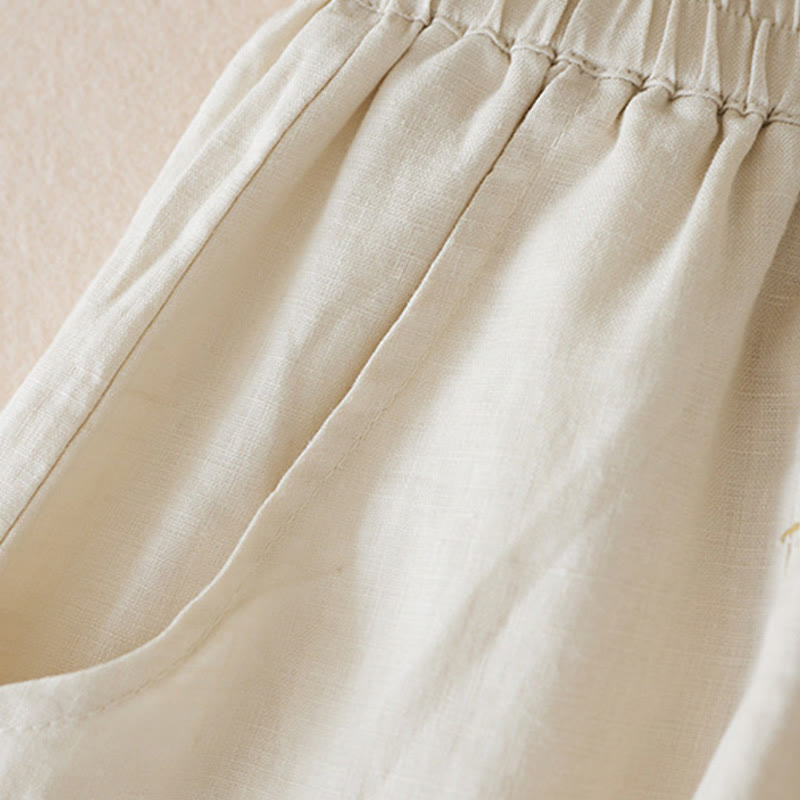 Short décontracté en coton et lin de couleur unie avec poches pour femme Buddha Stones - image 4