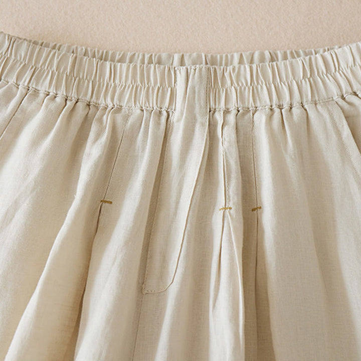 Short décontracté en coton et lin de couleur unie avec poches pour femme Buddha Stones - image 3