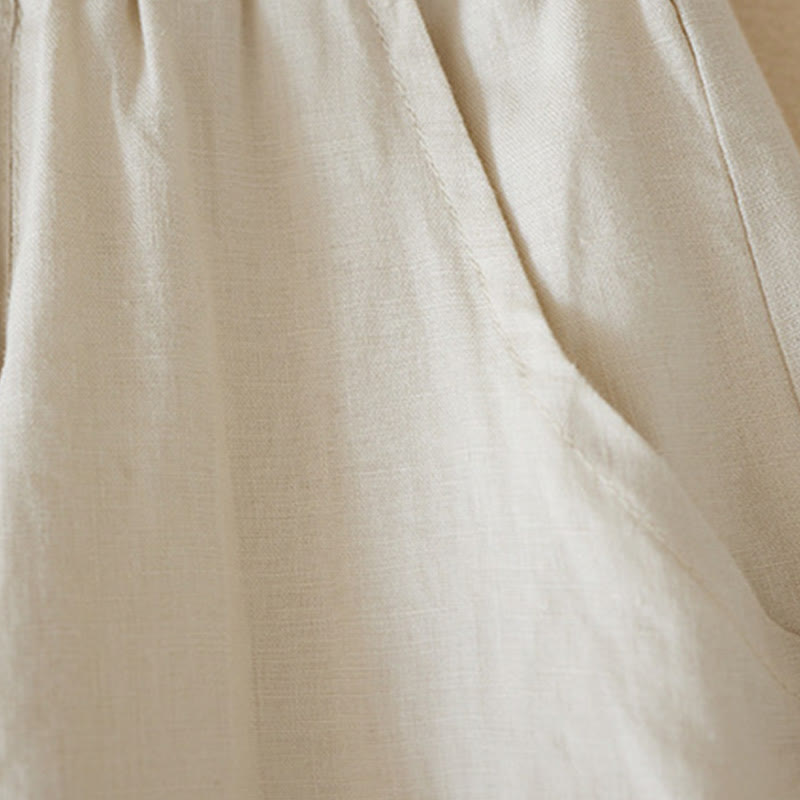 Short décontracté en coton et lin de couleur unie avec poches pour femme Buddha Stones - image 5