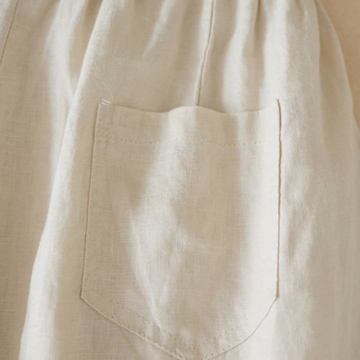 Short décontracté en coton et lin de couleur unie avec poches pour femme Buddha Stones - image 6