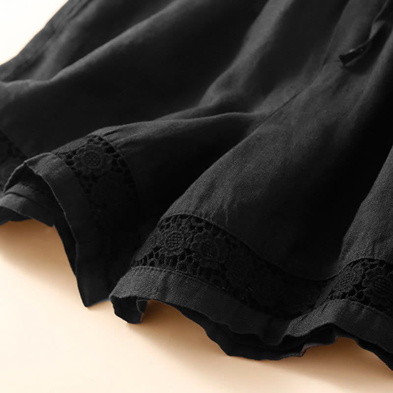 Short en coton à lacets avec poches et motif Buddha Stones, couleur unie, bas ajouré - image 21