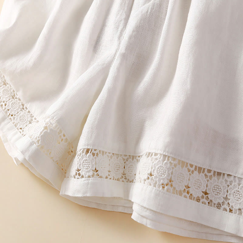 Short en coton à lacets avec poches et motif Buddha Stones, couleur unie, bas ajouré - image 14