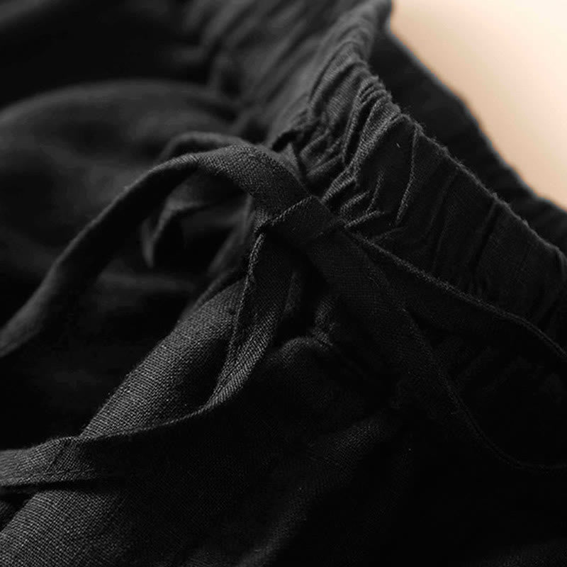 Short en coton à lacets avec poches et motif Buddha Stones, couleur unie, bas ajouré - image 19