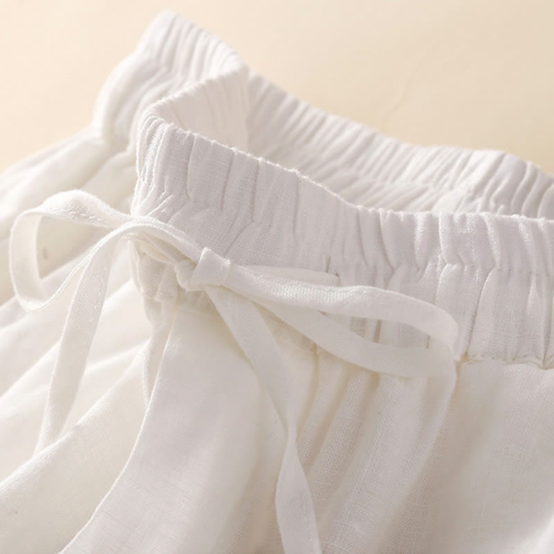 Short en coton à lacets avec poches et motif Buddha Stones, couleur unie, bas ajouré - image 11