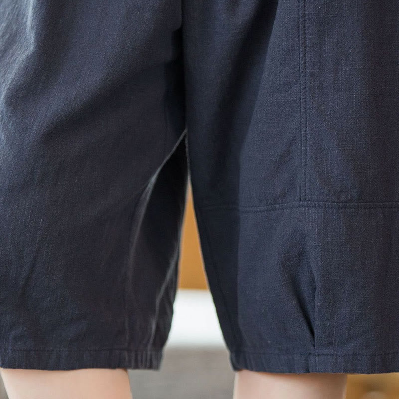 Short décontracté en coton ramie uni avec poches pour femme Buddha Stones