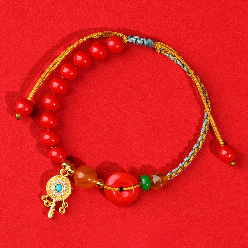 Bracelet de bénédiction avec boucle de paix et cordon de cinabre et Buddha Stones