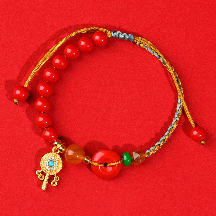 Bracelet de bénédiction avec boucle de paix et cordon de cinabre et Buddha Stones