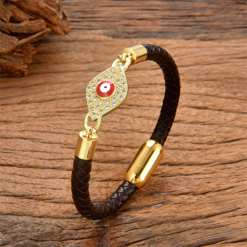 Bracelet en cuir avec boucle en métal et Buddha Stones pour la protection contre le mauvais œil