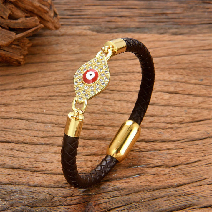 Bracelet en cuir avec boucle en métal et Buddha Stones pour la protection contre le mauvais œil