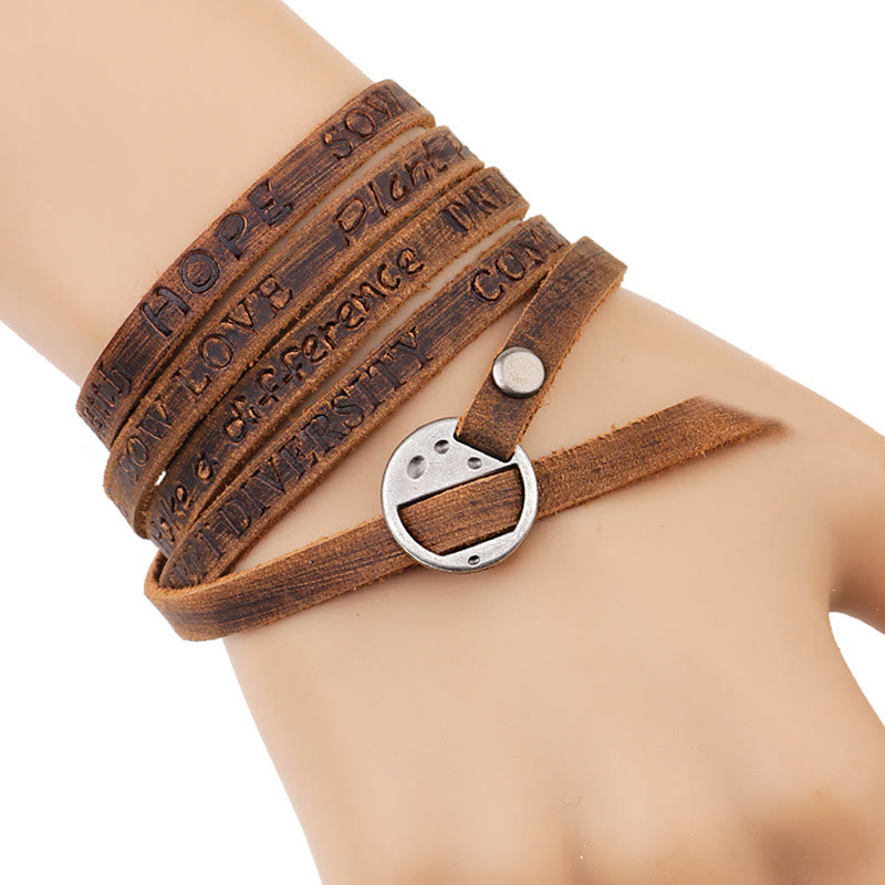 Bracelet de confiance en cuir multicouche vintage Buddha Stones