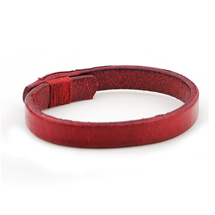 Bracelet de confiance vintage en cuir uni avec boucle à bouton et Buddha Stones