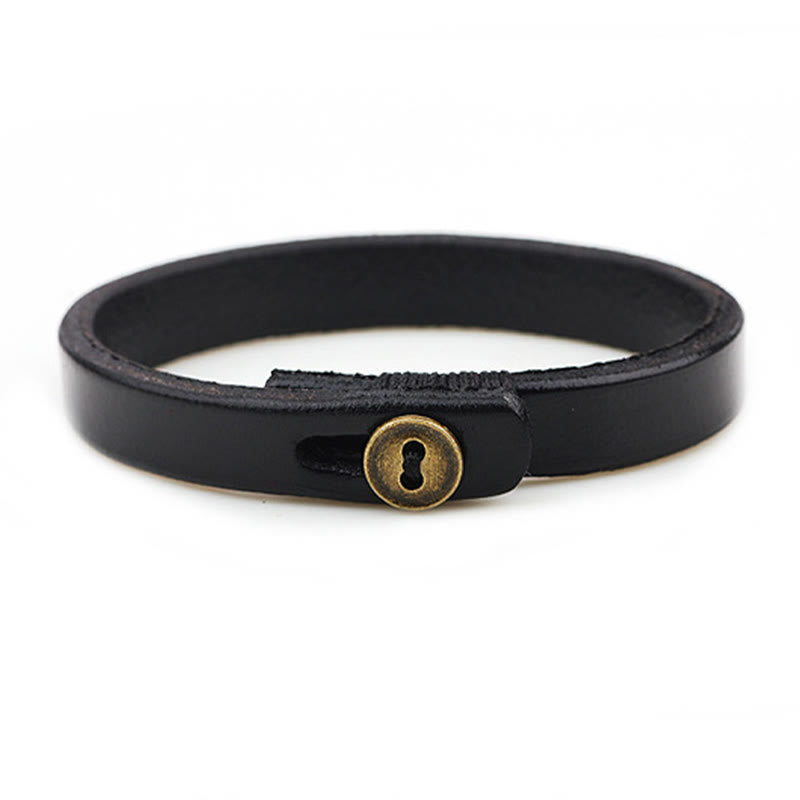 Bracelet de confiance vintage en cuir uni avec boucle à bouton et Buddha Stones