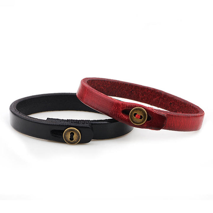 Bracelet de confiance vintage en cuir uni avec boucle à bouton et Buddha Stones